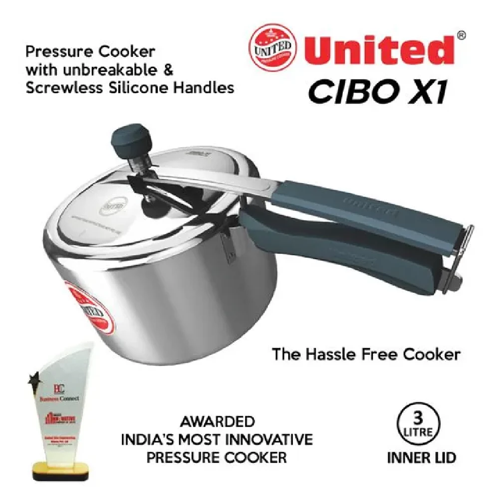 United Aluminium Pressure Cooker - With Silicone Soft Touch Handle, Cibo X1, Silver, 3 L-3.webp